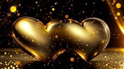 Canvas Print - Loop animation golden template with two romantic hearts and glow glitters effect for festive endless footage.