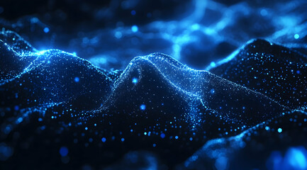 Poster - Abstract blue glowing waves on a black background