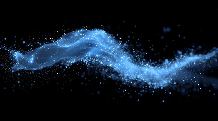Poster - Abstract blue glowing waves on a black background