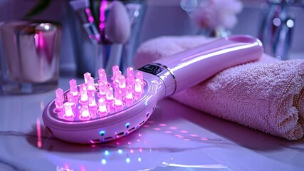 Poster - This New LED treatment device for skin rejuvenation and relaxation in a luxurious spa setting. Head massage brush