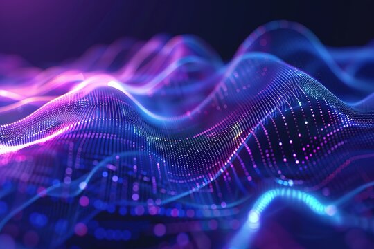 artificial intelligence and deep learning concept of neural networks. Wave equalizer. Blue and purple lines. elegant design