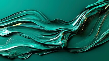 Poster - Emerald Wave, A vibrant abstract dark green texture with a glowing effect, featuring a wavy fluid design perfect for a summer tropical sale backdrop.