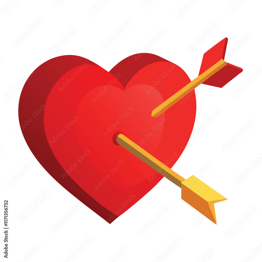 Realistic 3D Red Heart with Arrow - Valentine's Day Vector Illustration ...