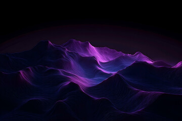 Poster - 3D render of abstract glowing purple and blue waves, dark background