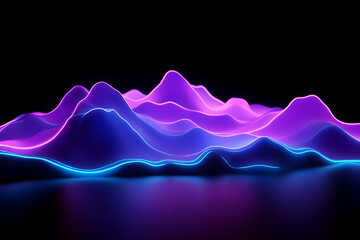 Wall Mural - 3D render of abstract glowing purple and blue waves, dark background