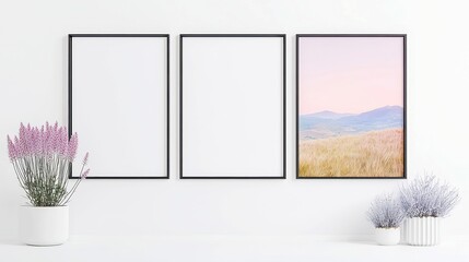 Poster - Elegant Picture Frame Interior Mockup, showcasing a stylish arrangement of frames in a modern living space, emphasizing design versatility and creative display options