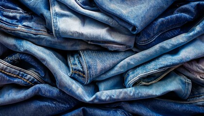 textured background of crumpled blue denim jeans showcasing a sustainable fashion theme with recycled and reused materials prominently displayed