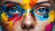 © Mega - Woman's face painted with vibrant colorful paint, close-up view, creative makeup,