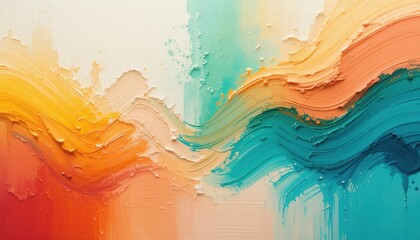 Fototapete - Abstract painting featuring vibrant colors splashed across a textured wall, creating a dynamic visual experience.