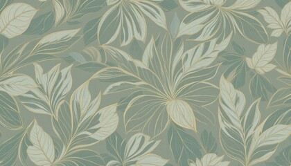 Fototapete - Stylish green and gold leaf wallpaper with a beautiful leaf motif, ideal for creating a fresh and natural ambiance.