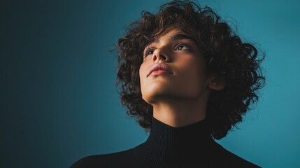 Wall Mural - a stylish portrait of a person wearing all black, set against a contrasting background.