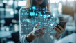 © CreativeAziz - Woman Using Smartphone with Holographic Data Visualizations