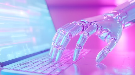 Poster - A robot is typing on a keyboard