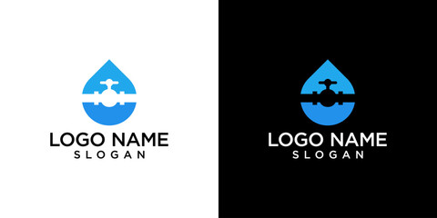 Leinwandbilder - Water drop and faucet piping logo vector design illustration