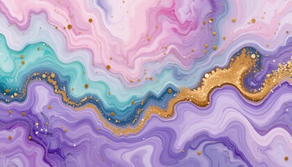 Fototapete - Vibrant abstract painting with rich gold and purple swirls, blending colors to create an eye-catching and dynamic composition.