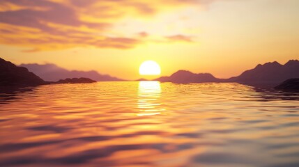 Wall Mural - Golden Sunset Over Serene Mountain Lake