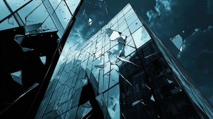 Canvas Print - Shattered Glass Modern Building Facade Reflection