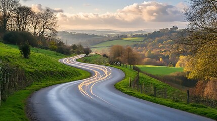 Wall Mural - Serene Winding Road Through Autumnal Countryside