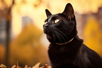 Wall Mural - Portrait of a funny bombay cat isolated in vibrant city park