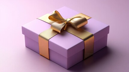 Wall Mural - Delightful purple gift box adorned with a golden ribbon creating a charming and elegant presentation for any celebration. Generative AI