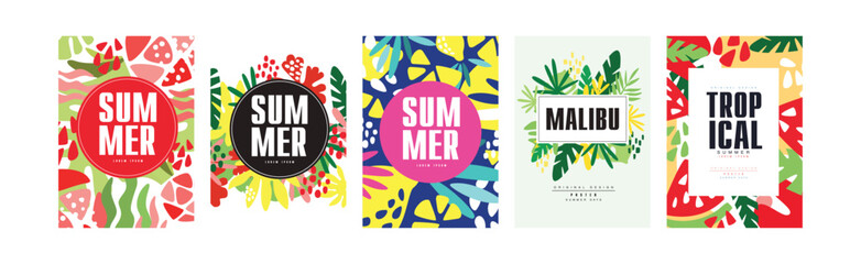 Poster - summer bright tropical cover and poster design vector set