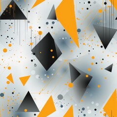 Poster - Seamless pattern featuring a variety of geometric figures with bright orange accents
