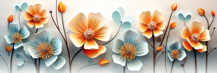 Poster - Vibrant orange flowers with dark stems against light gray background for striking contrast