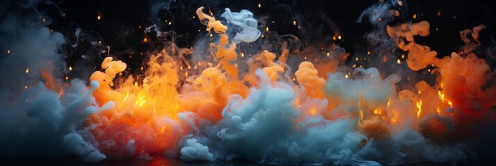 Poster - Colorful light flares and molecular motion effects on a dark background in marsh and orange shades