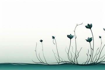 Poster - Elegant minimalist card design featuring flowing lines and flower buds for text space