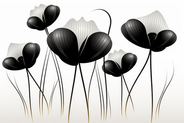 Poster - Elegant card design featuring flowing lines shaping a flower with minimalist buds for text space