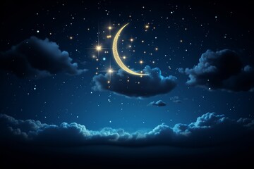 Poster - Magical starry sky card design featuring bright stars and a moon with space for text below
