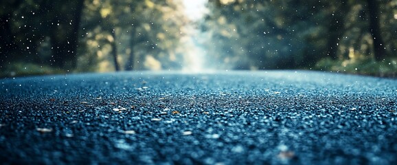 Poster - Wet asphalt road in a forest with rain.