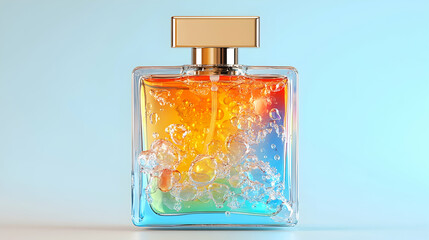 Wall Mural - Colorful perfume bottle with bubbles.