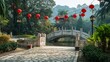 © kaiserseeing - Tranquil Garden Pathway with Lanterns and Bridge