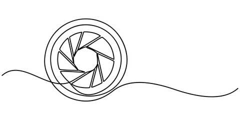 Poster - Camera shutter icons, Camera lens icon line continuous drawing vector. One line Camera lens icon vector background. Aperture of the cameray icon. Continuous outline of a Camera shutter icon. pro one. 