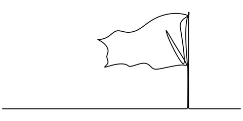 Poster - Flag one line icon and one line drawing background. Modern illustration. Black flag icon, Continuous one line empty, white flag drawing. Flag Vector illustration, Single Line Drawing of a Flag pro. 