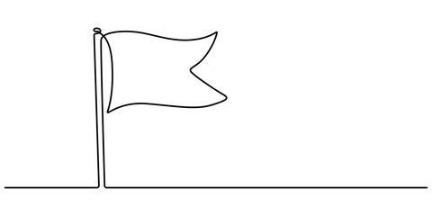 Poster - Flag one line icon and one line drawing background. Modern illustration. Black flag icon, Continuous one line empty, white flag drawing. Flag Vector illustration, Single Line Drawing of a Flag pro. 