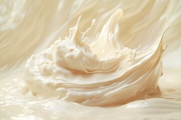 Poster - Cream swirls and splashes create an artistic display of texture and color in soft daylight. Generative AI