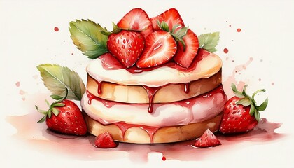 Wall Mural - a watercolor of a dessert with strawberries on top