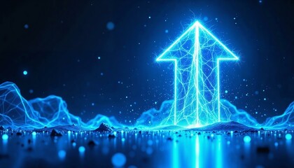 Fototapete - Futuristic glowing blue arrow symbolizing progress in vibrant digital art