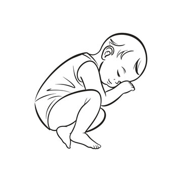 Sleeping baby line art