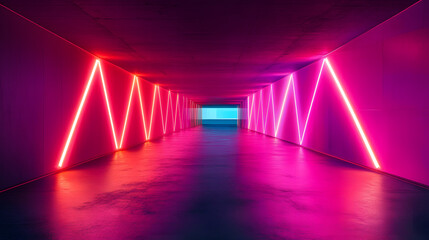 Leinwandbilder - An abstract modern tunnel with bright glowing neon lights