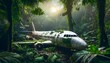 © Saratam Photoplex - Abandoned airplane crash site hidden in a dense tropical jungle with overgrown foliage, perfect for adventure movie posters or mystery visuals