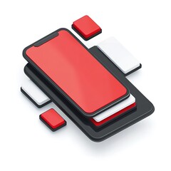 Poster - modern smartphone mockup with red screen and interface elements. perfect for app presentations or ui