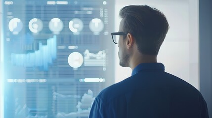 Poster - Analyst reviewing data on large screen display.