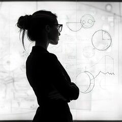 Poster - Businesswoman reviewing data on a large screen.