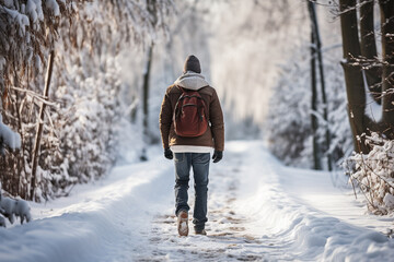 Wall Mural - In a tranquil snowy setting everything appears to move at a slower pace and only audible noise is gentle sound of footsteps on snow