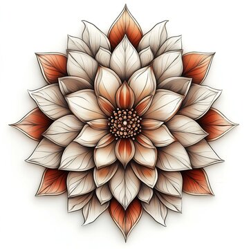 Artistic floral mandala with layered petals white background