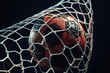 © Yaroslav - Soccer ball caught in net during an intense match, showcasing the excitement of the game