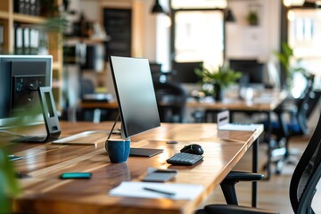 Poster - Modern office workspace with computers and desk